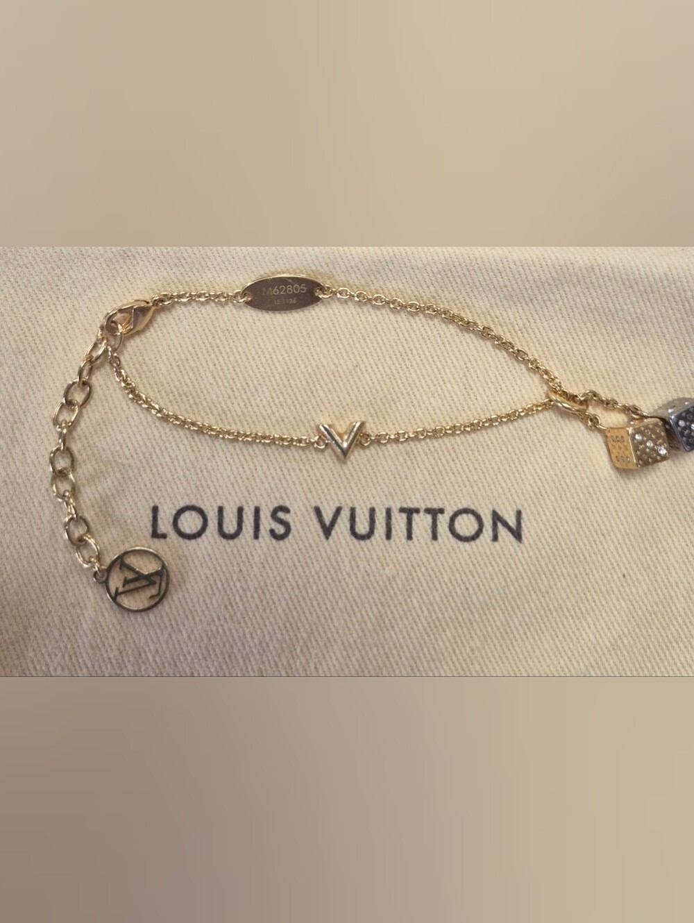 Louis Vuitton🌼**Two tone*Gold &Silver Gamble Dice Charm Bracelet W/LV dusty-EUC